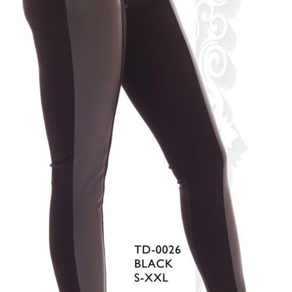 TRIBE Tummy Control Black Leggings With Faux Leather Panel Size Small NWT - Picture 4 of 5